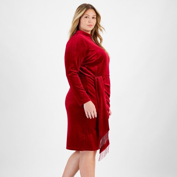 Tahari Plus Mock-Neck Velvet Draped Bodycon Dress – Rouge Red – Size 18W – NWT - Picture 4 of 5